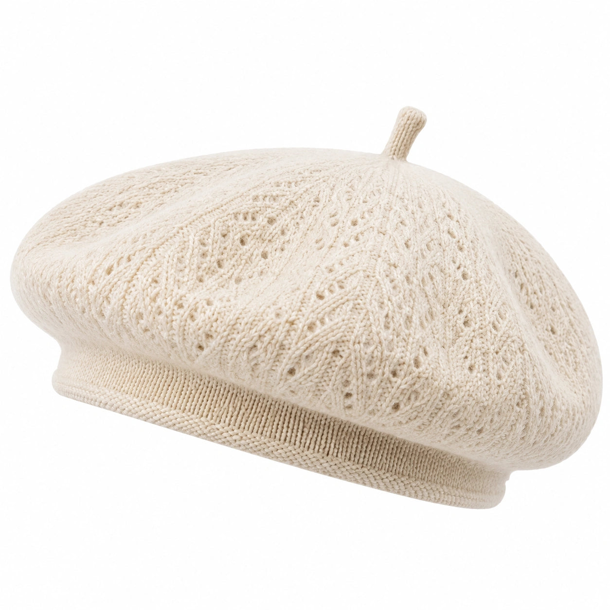 Béret taille unique en maille crème style ajouré