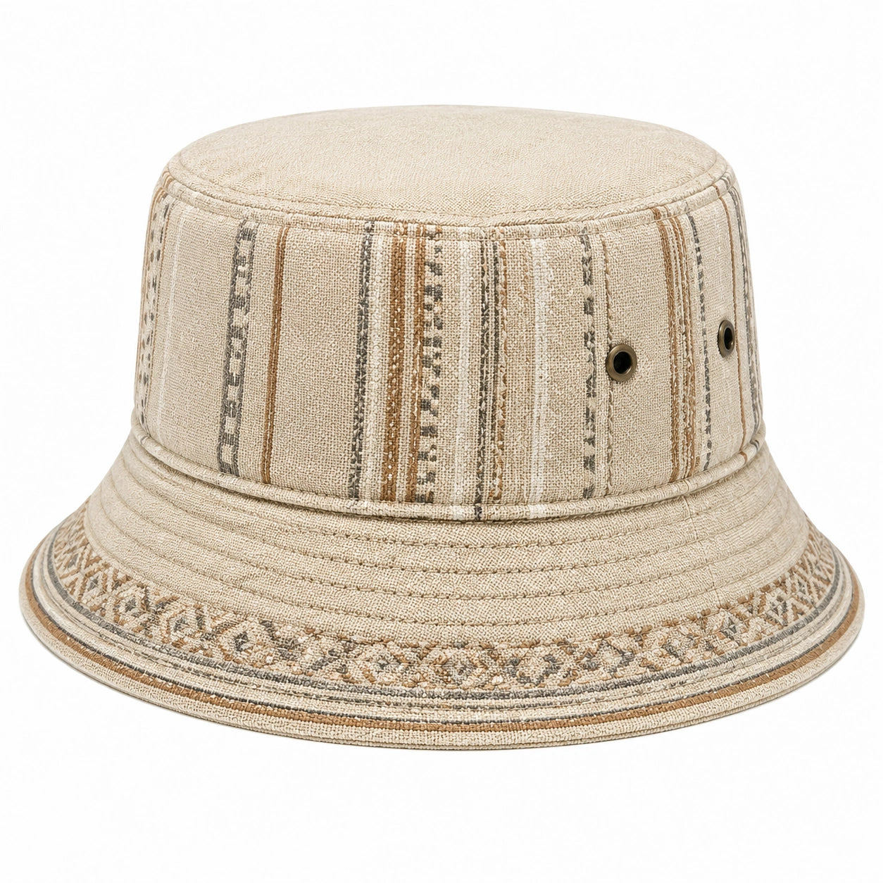 Chapeau bob taille unique en textile tissé beige à rayures style décontracté