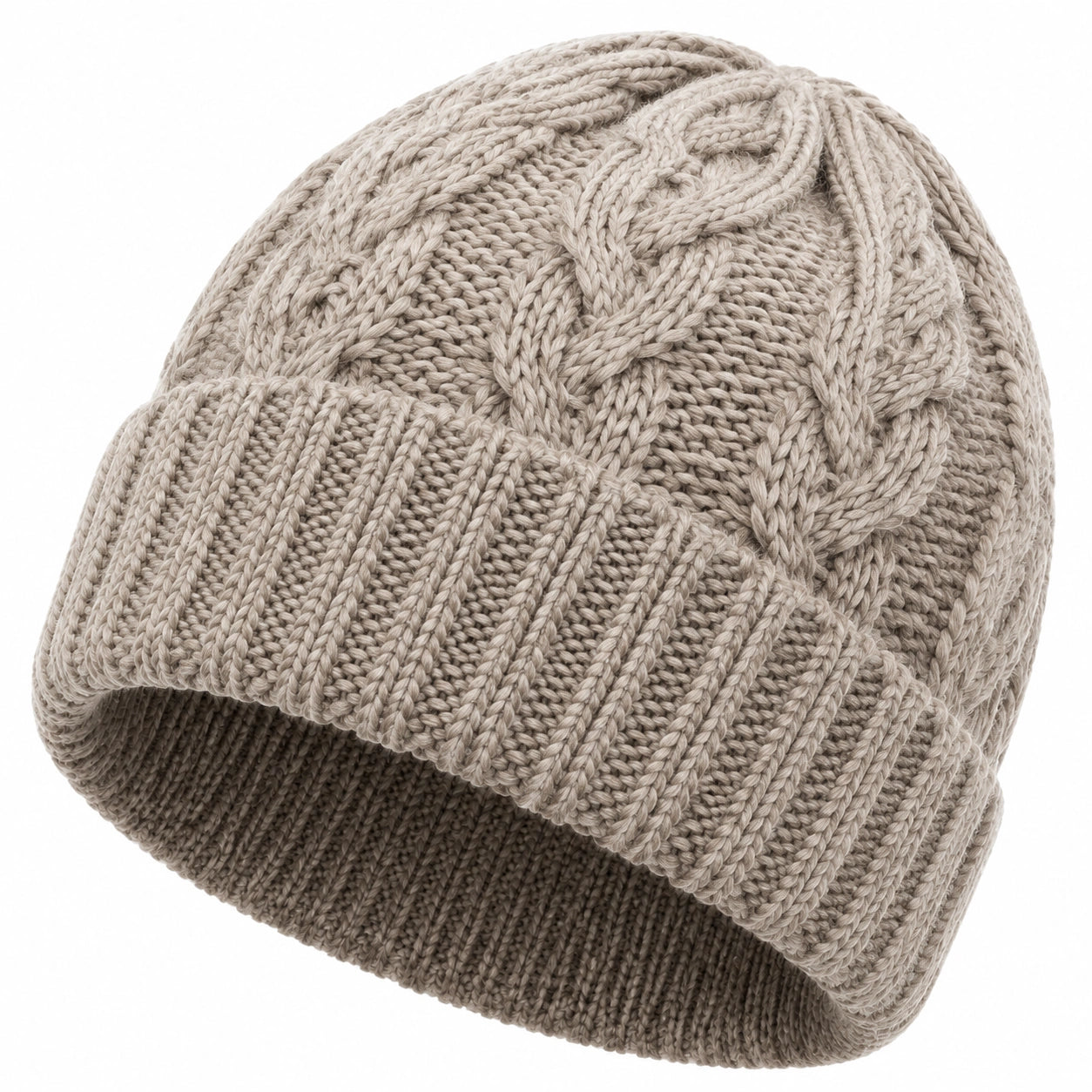 Bonnet en maille beige taille unique à revers torsadé