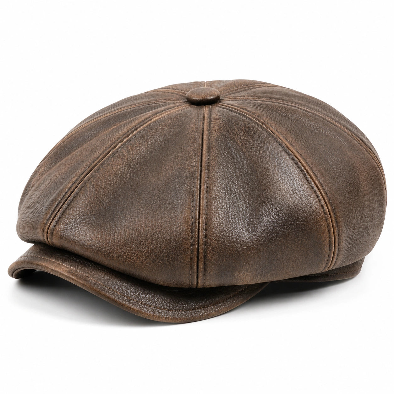 Casquette gavroche taille unique marron aspect cuir style vintage