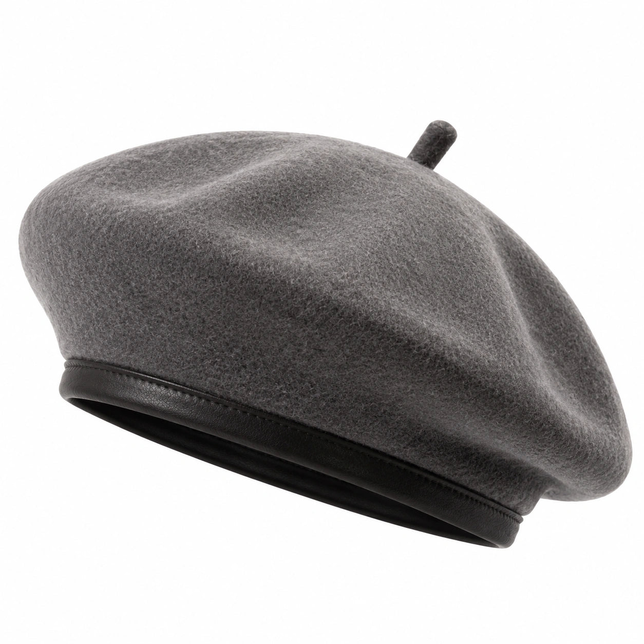 Béret taille unique en feutre gris à bordure noire style classique