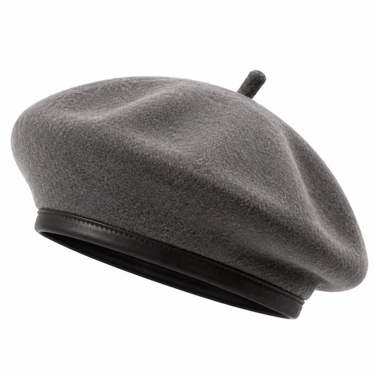 Béret taille unique en feutre gris à bordure noire style classique