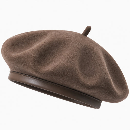 Béret femme taille unique textile effet feutré marron style classique