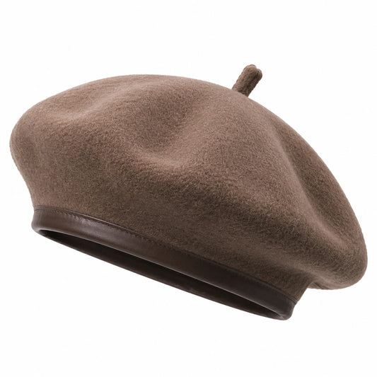Béret taille unique en textile effet laine marron style classique