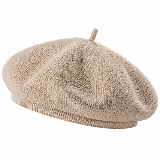 Béret taille unique en maille beige style classique
