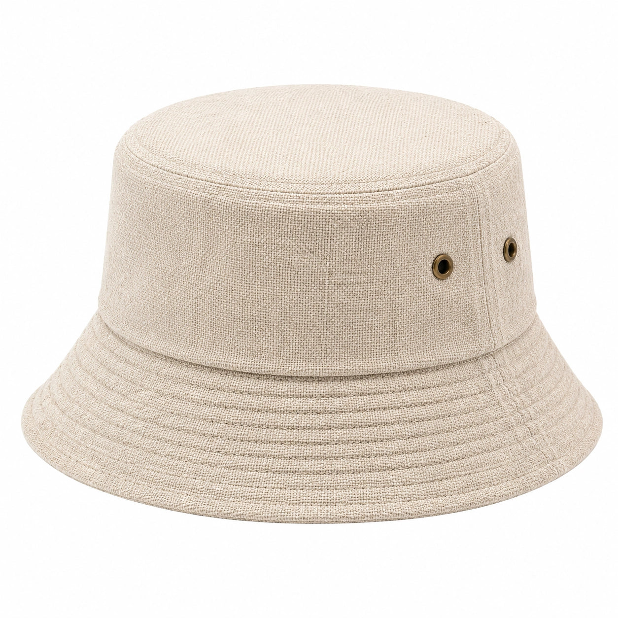 Chapeau bob taille unique en tissu beige à bord souple avec œillets