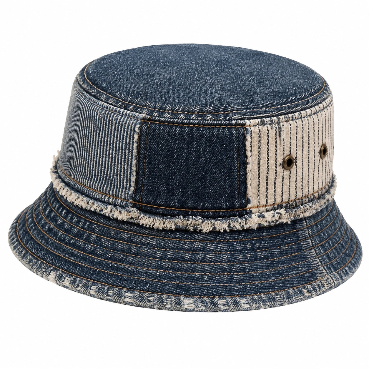 Chapeau bob taille unique en denim bleu à rayures style décontracté