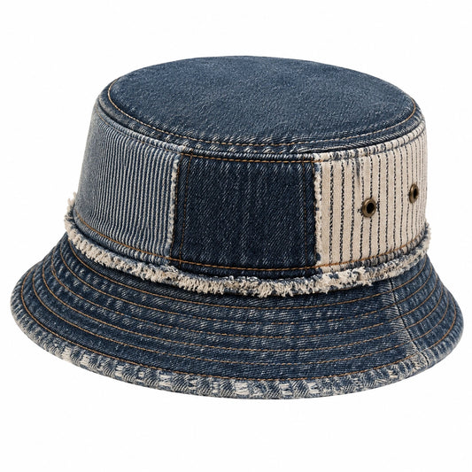 Chapeau bob taille unique en denim bleu à rayures style décontracté