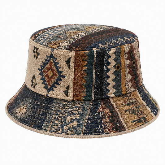 Chapeau bob taille unique en textile tissé multicolore à motifs géométriques style décontracté
