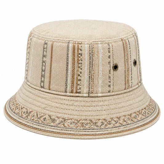 Chapeau bob taille unique en textile tissé beige à rayures style décontracté