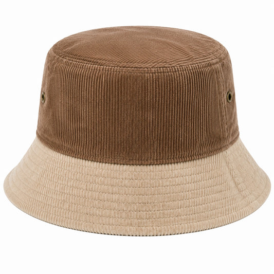 Chapeau bob taille unique en velours côtelé marron beige style bicolore