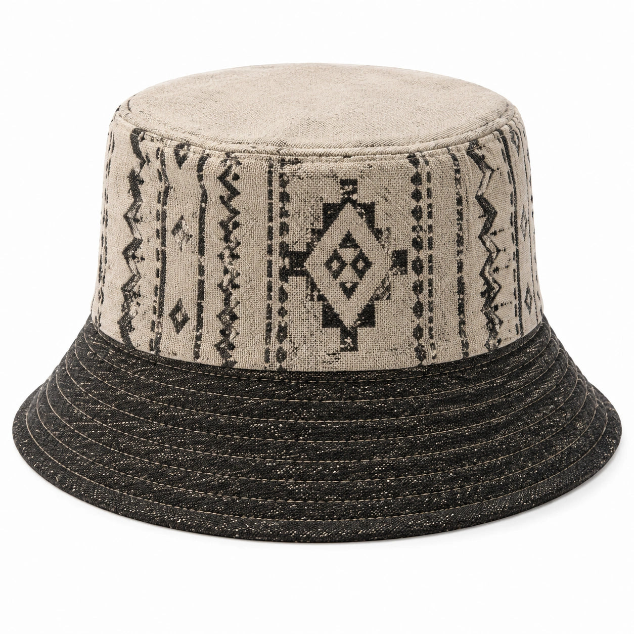 Chapeau bob taille unique en tissu beige et noir à motif géométrique style décontracté