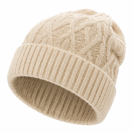 Bonnet taille unique en maille écru à torsades pour adulte