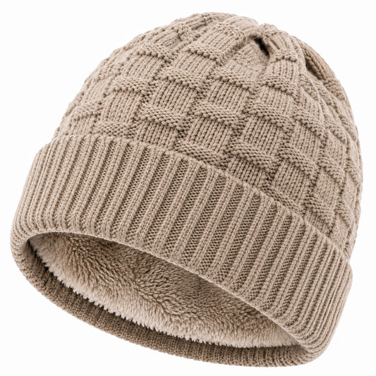 Bonnet taille unique en maille beige doublé style torsadé