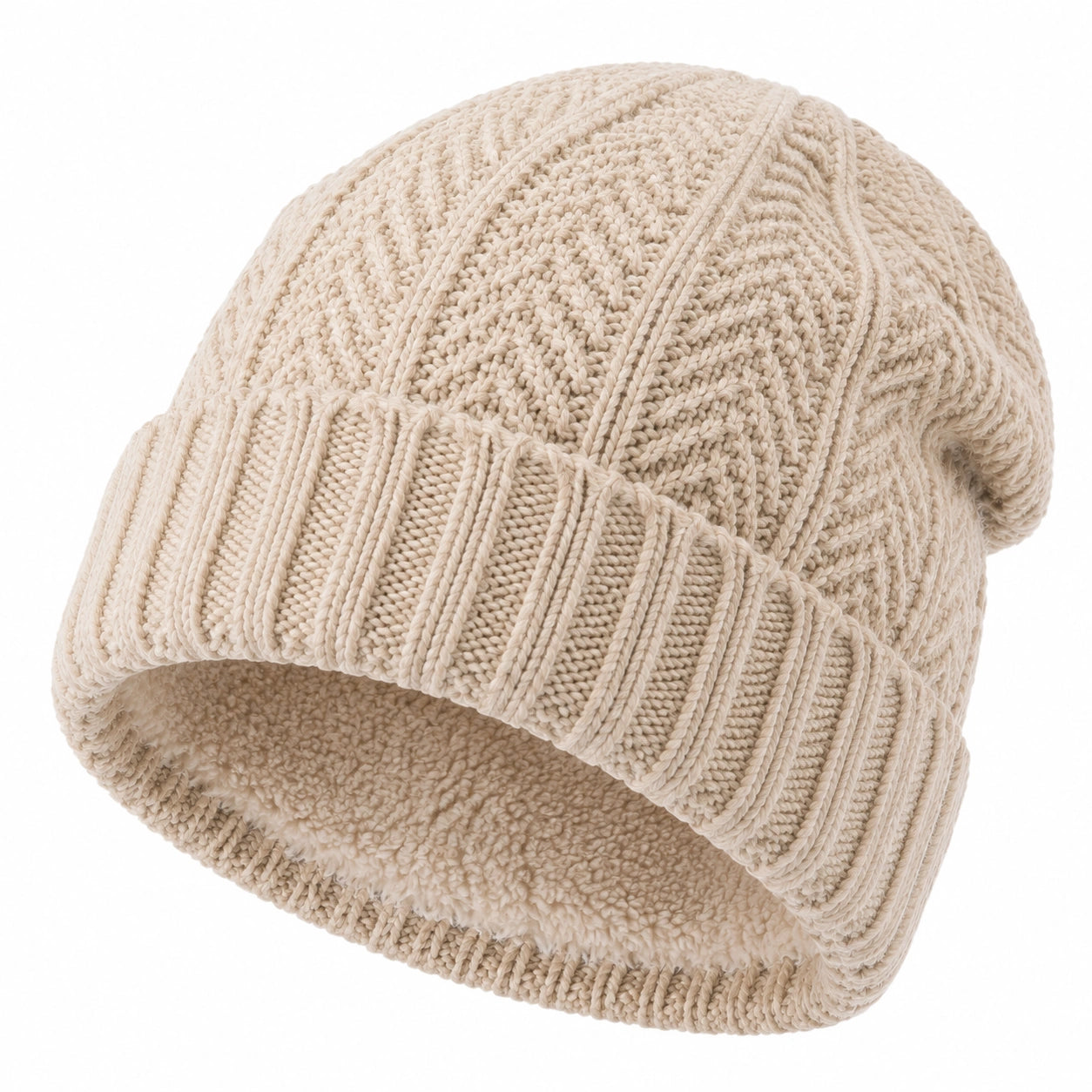 Bonnet taille unique en maille beige doublé polaire style décontracté