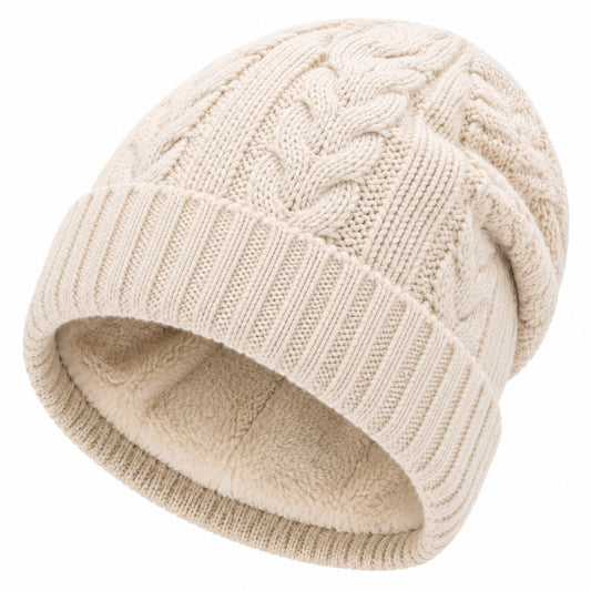 Bonnet en maille taille unique écru doublé style torsadé