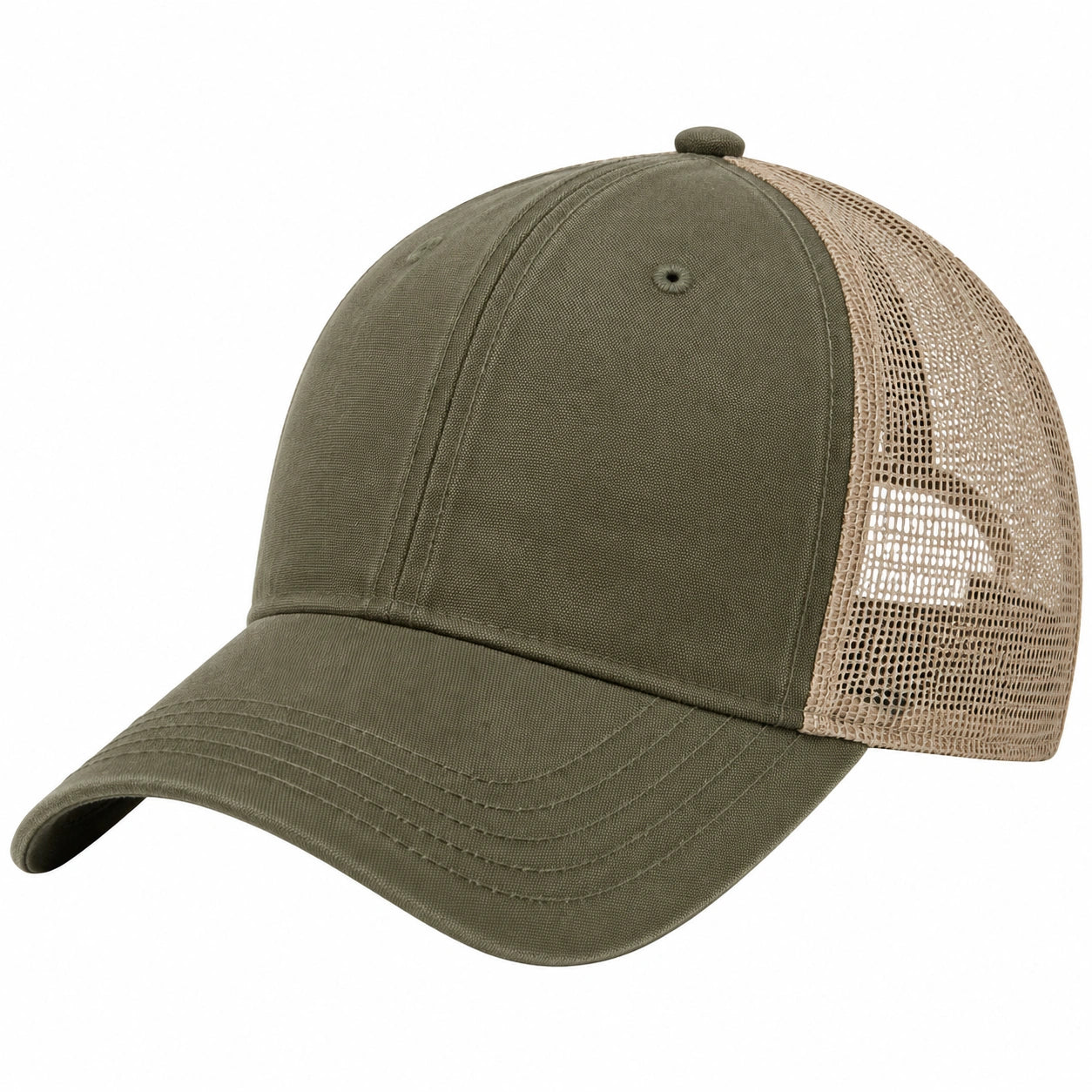 Casquette trucker taille unique en tissu vert kaki avec maille beige respirante