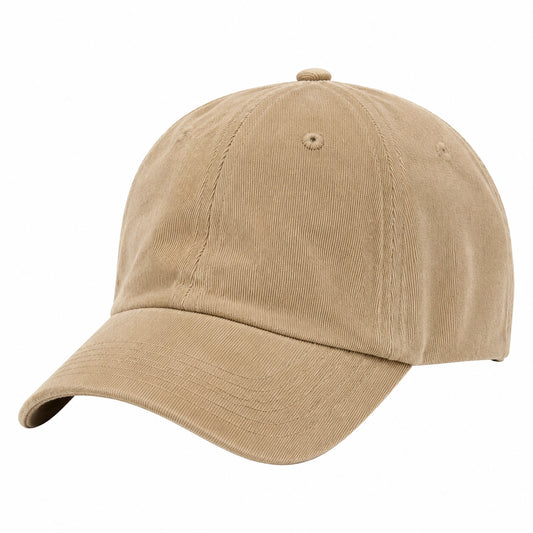 Casquette taille unique beige en tissu côtelé à visière courbée