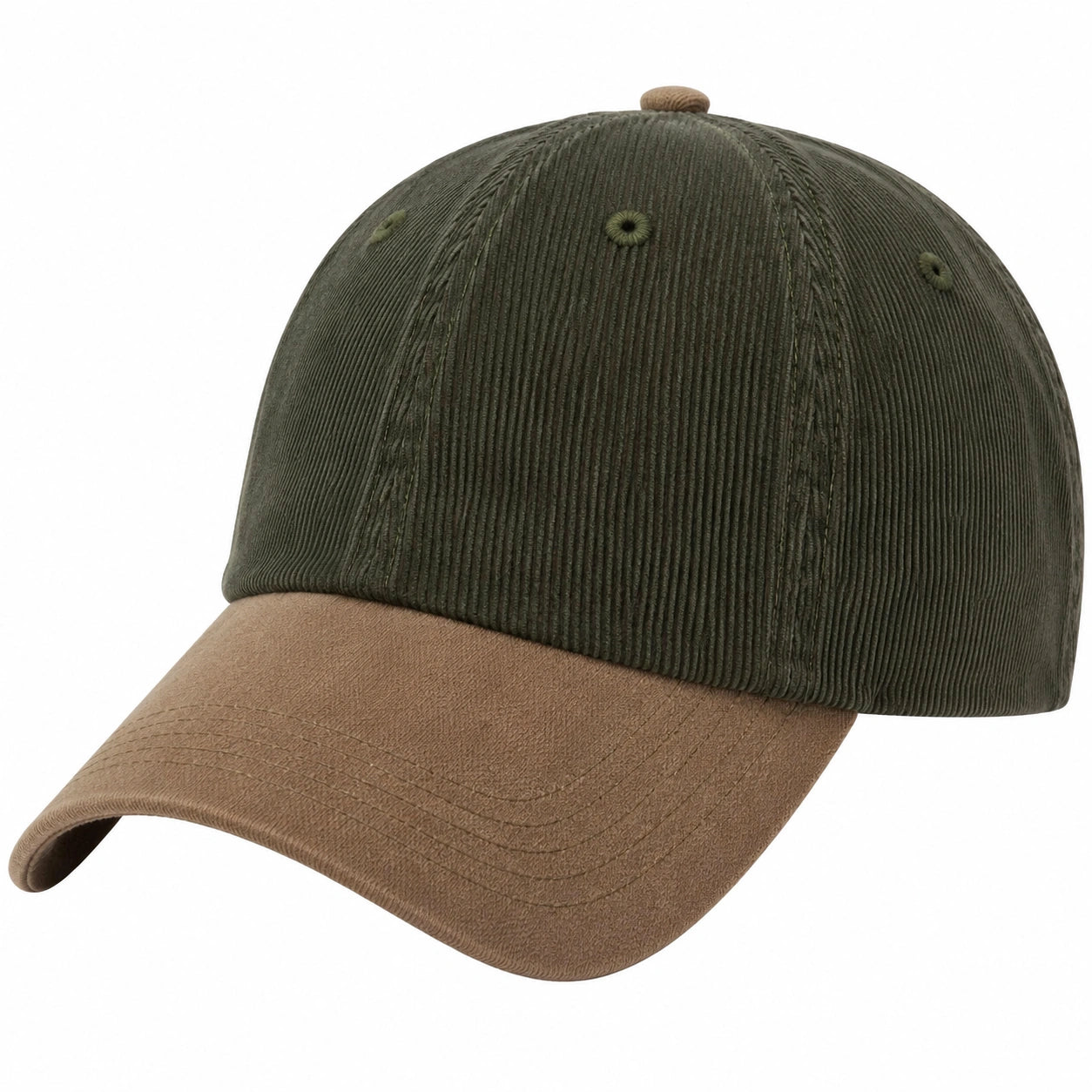 Casquette de baseball taille unique en velours côtelé vert kaki et marron style décontracté