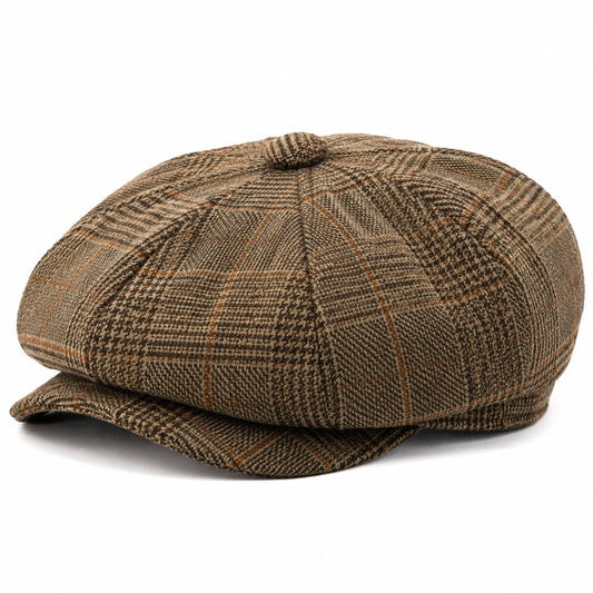Casquette gavroche taille unique tissu à carreaux marron style classique