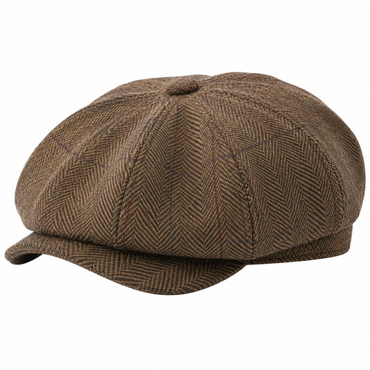 Casquette gavroche taille unique en tissu marron à chevrons style classique