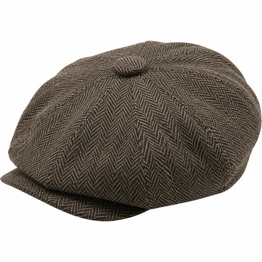 Casquette plate taille unique en tissu marron à chevrons style classique