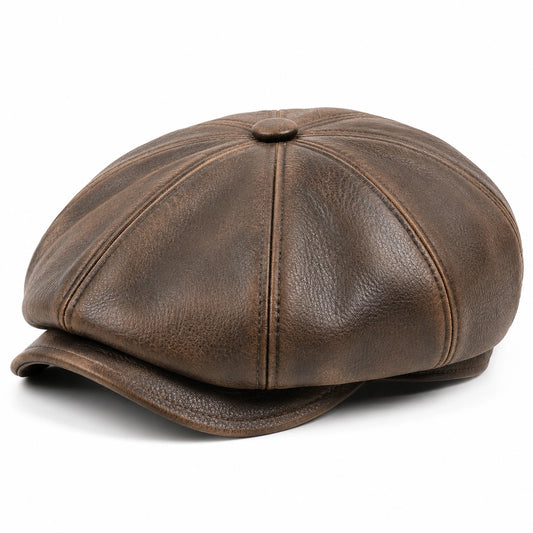 Casquette gavroche taille unique marron aspect cuir style vintage