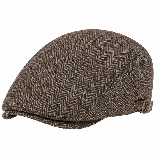 Casquette plate taille unique en tissu marron à chevrons réglable style classique