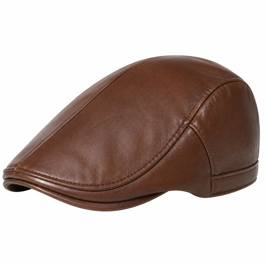 Casquette plate taille unique marron en matière synthétique aspect cuir style classique