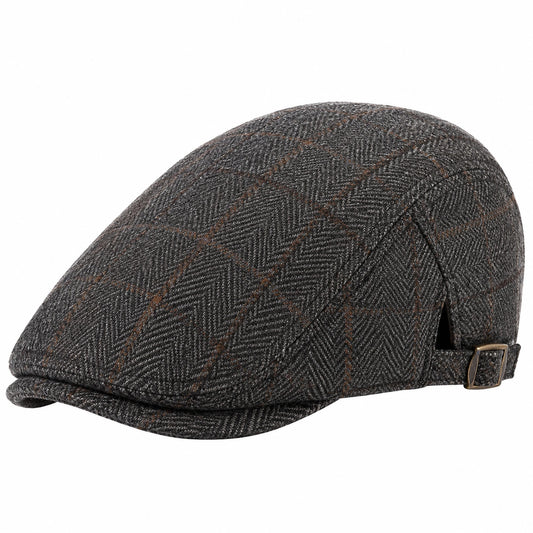 Casquette plate taille unique en tissu gris anthracite à chevrons ajustable style classique