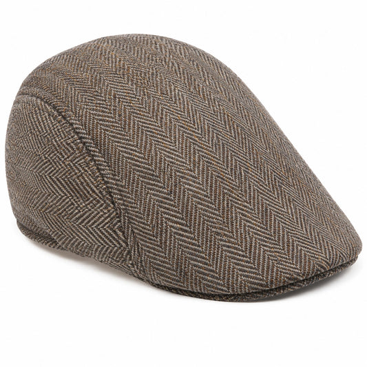 Casquette plate taille unique en textile marron gris à motif chevrons style classique