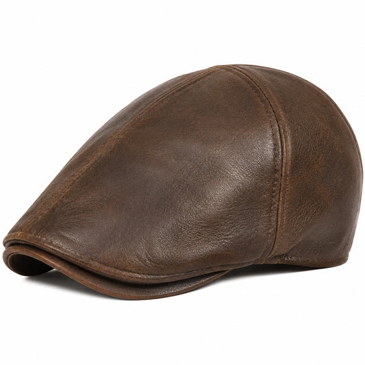 Casquette plate taille unique aspect cuir marron style classique