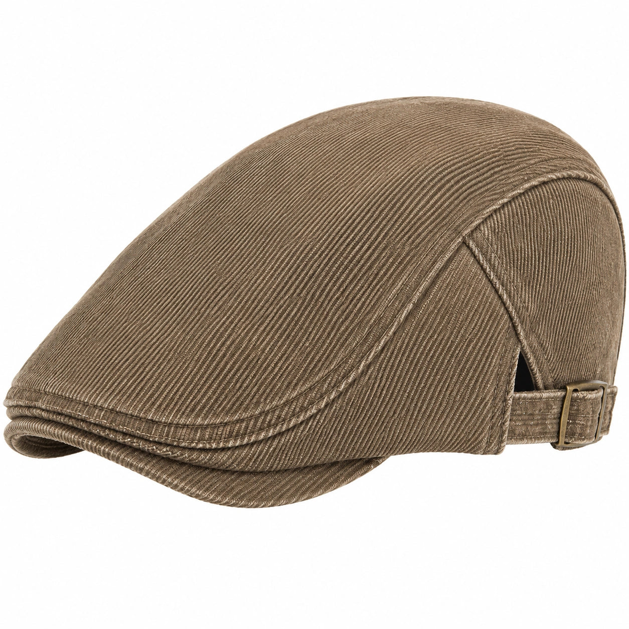 Casquette plate taille unique en tissu côtelé marron style classique réglable