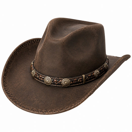 Chapeau cowboy taille unique brun aspect cuir à large bord style western