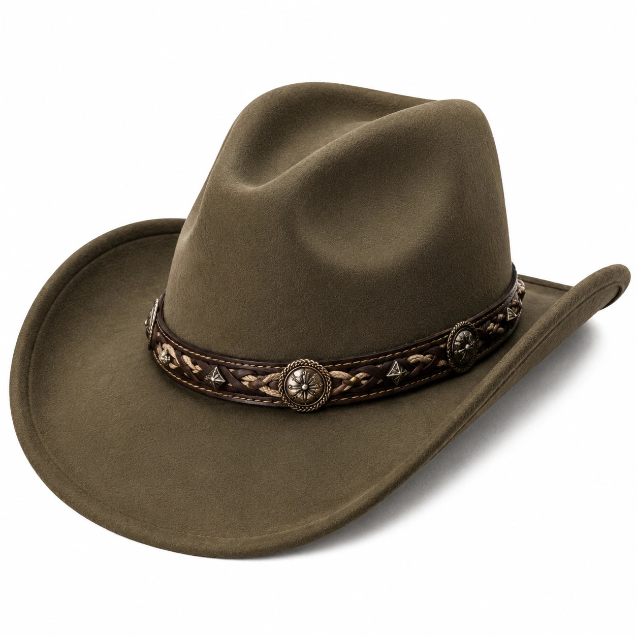 Chapeau cowboy taille unique aspect feutré vert olive style western