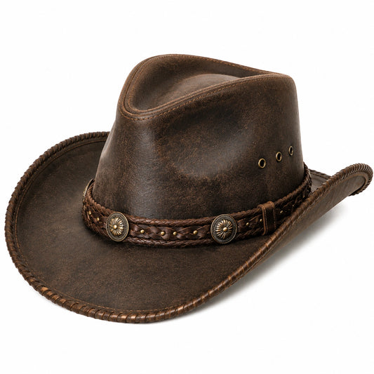 Chapeau cowboy taille unique marron en matière synthétique aspect cuir style western
