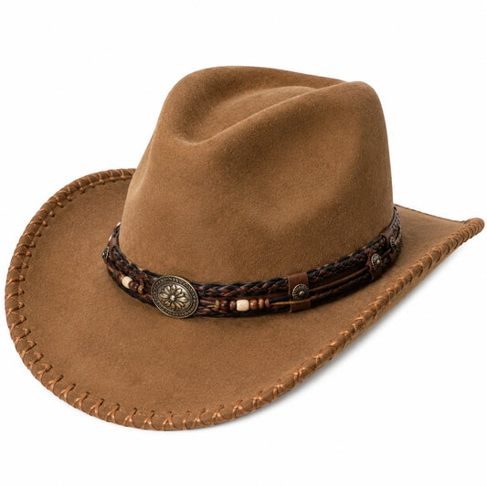 Chapeau cowboy taille unique marron en matière synthétique aspect suédé style western