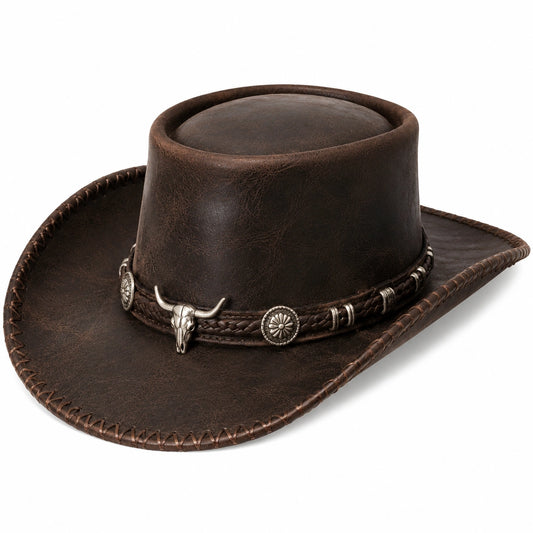 Chapeau cowboy taille unique brun aspect cuir à bord large style western