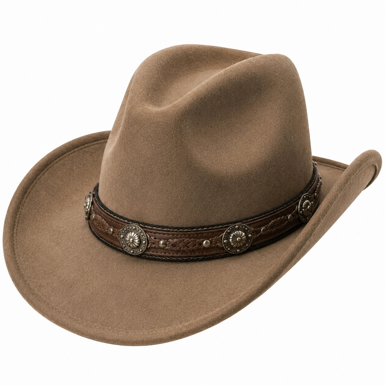 Chapeau cowboy taille unique brun aspect feutré avec bande décorative style western