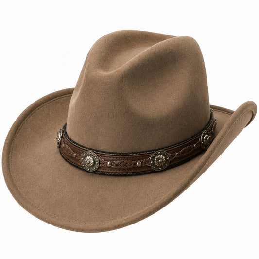 Chapeau cowboy taille unique brun aspect feutré avec bande décorative style western