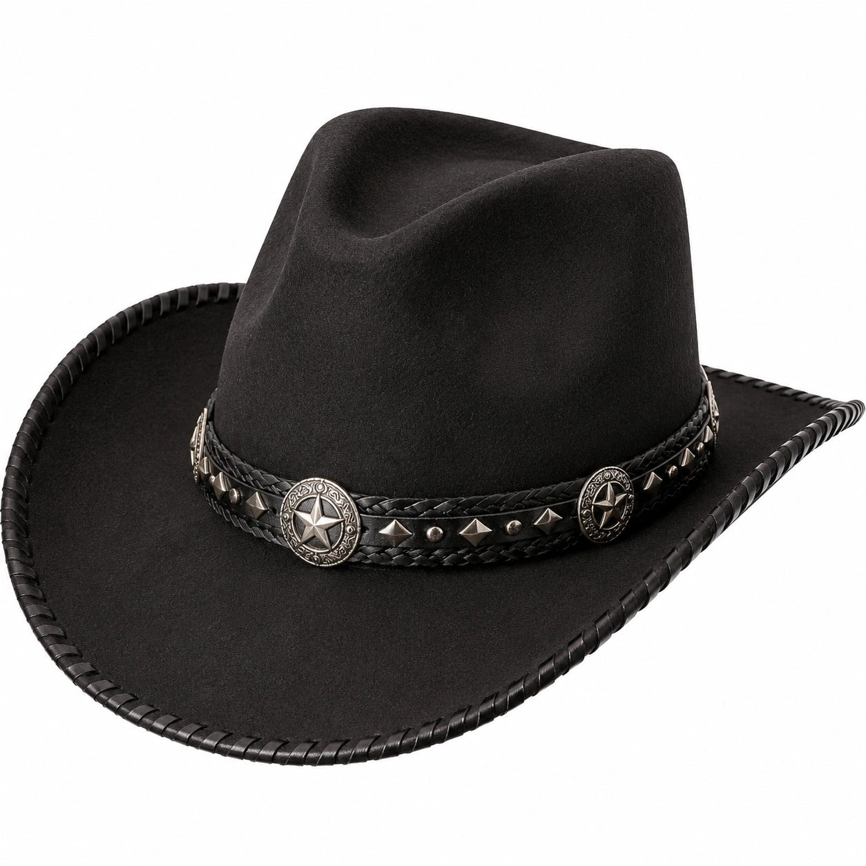 Chapeau cowboy taille unique noir en feutre avec bande décorative style western