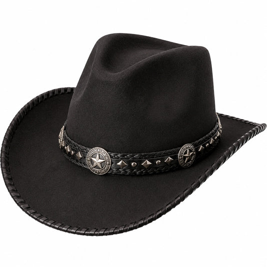Chapeau cowboy taille unique noir en feutre avec bande décorative style western
