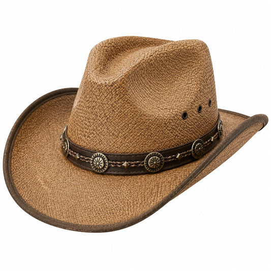 Chapeau cowboy taille unique en fibres tressées marron pour loisirs style western